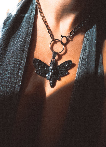 DEATH'S HEAD Moth Pendant Choker Necklace Silver