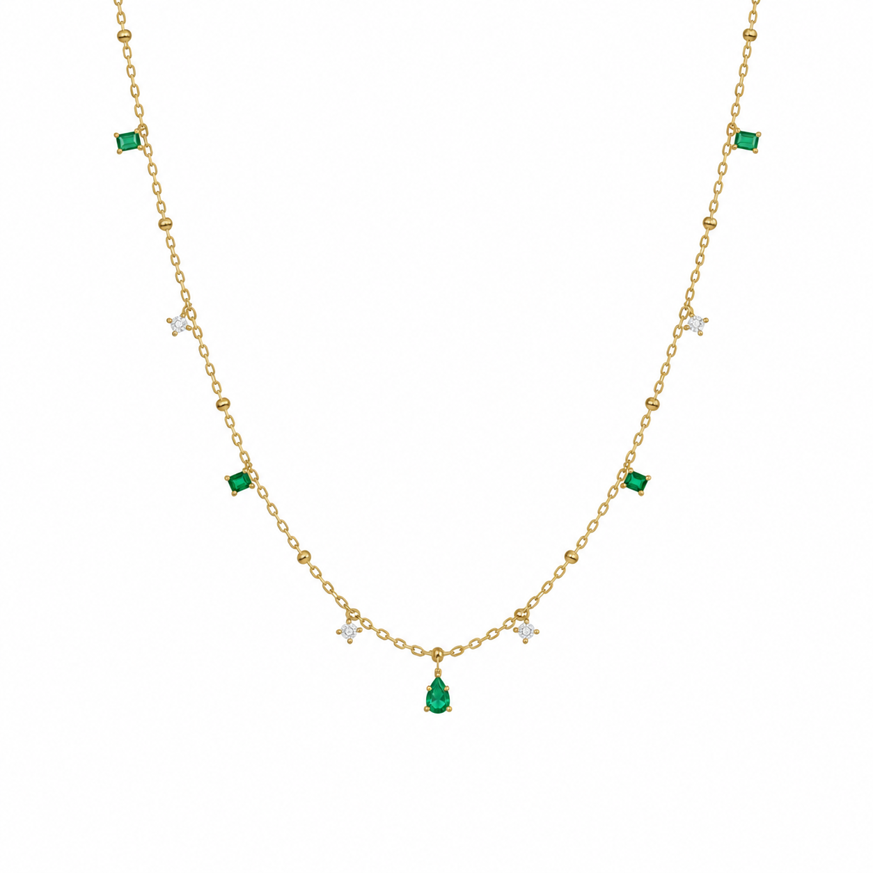 EMERELLE Green White Cubic Zirconia Necklace Gold