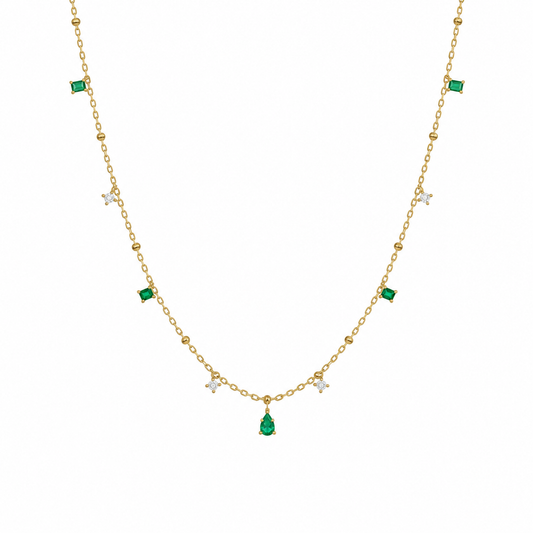 EMERELLE Green White Cubic Zirconia Necklace Gold