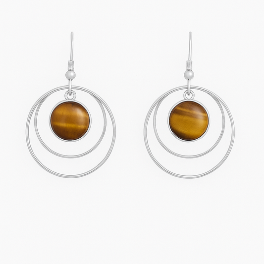 ANETHA Tiger's Eye Hoop Earrings Silver