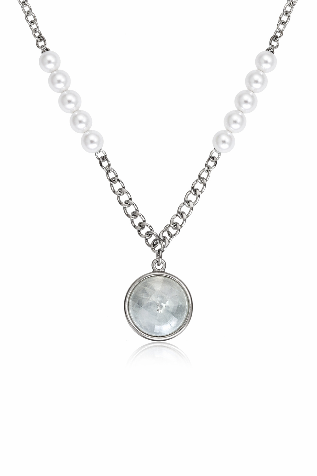 LUNAR DRIFT Rainbow Moonstone Cuban Chain & Pearl Necklace