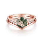 Load image into Gallery viewer, ARANYA Moss Agate Engagement Ring Set - Rose Gold

