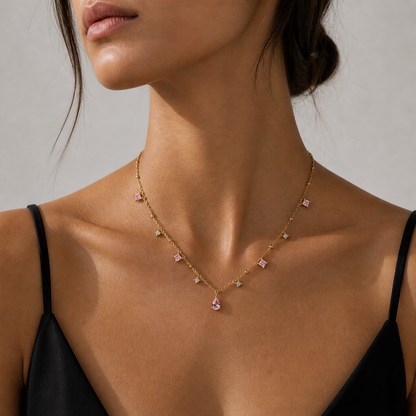 ROSA Pink White Cubic Zirconia Necklace Gold