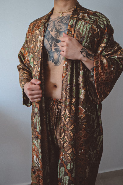 Brown and Gold Long Kimono Robe Mens - Earth Nomad