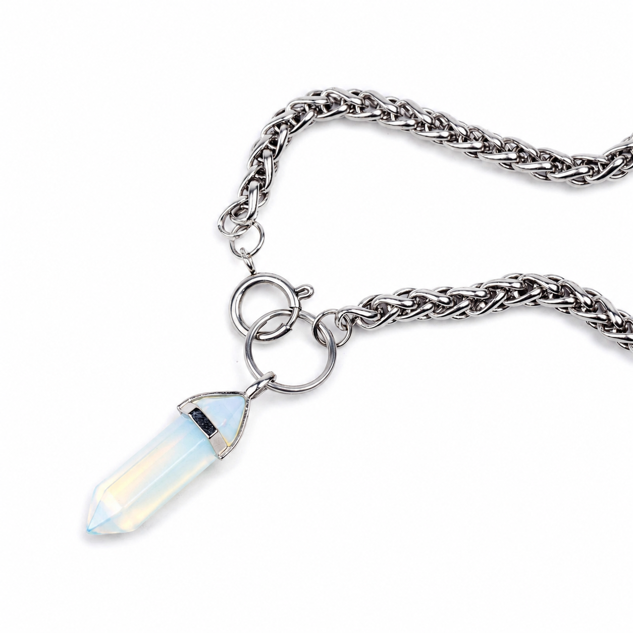 AURALIS Opalite O Ring Chain Choker Necklace Silver