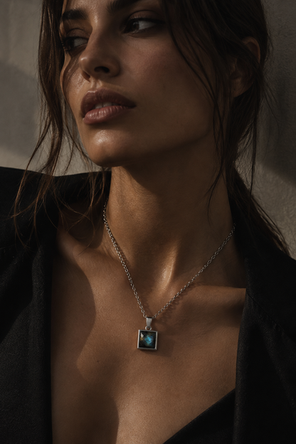 VARG Blue Labradorite Square Necklace Silver
