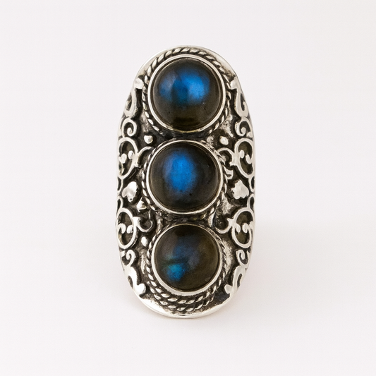 ETHNICA Blue Labradorite Statement Ring Silver