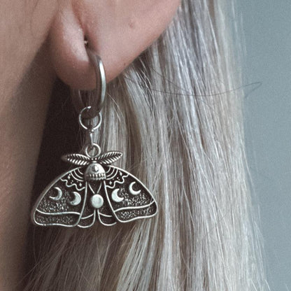 MOON MOTH Dangle Charm Huggies Earrings