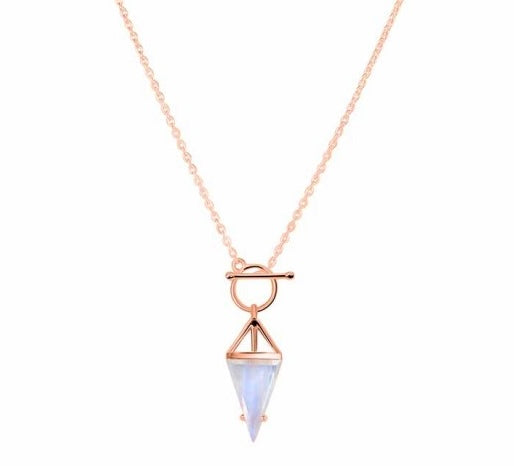 KALI Moonstone Pencil T Lock Necklace Rose Gold 925 Silver