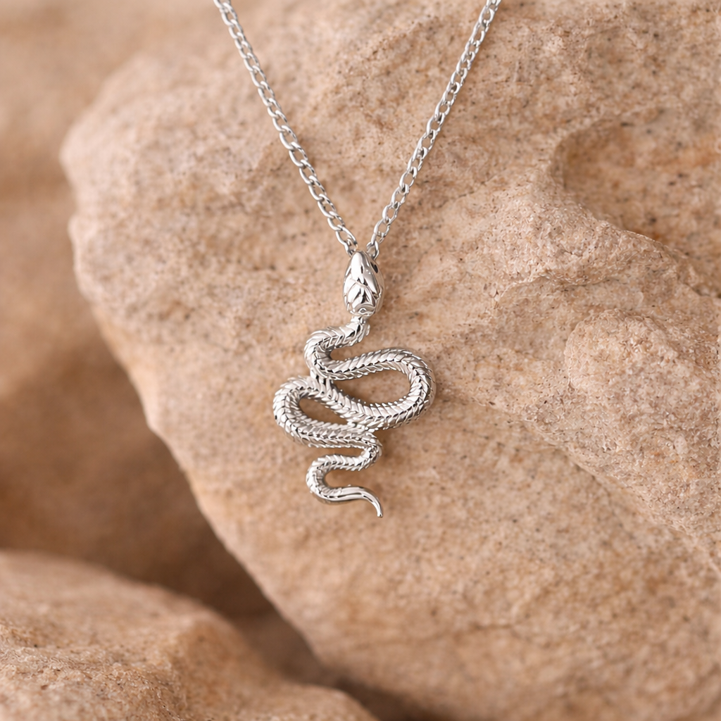 SERPENT Snake Pendant Necklace Silver