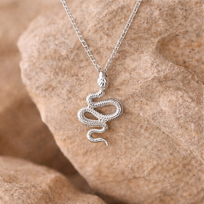 SERPENT Snake Pendant Necklace Silver