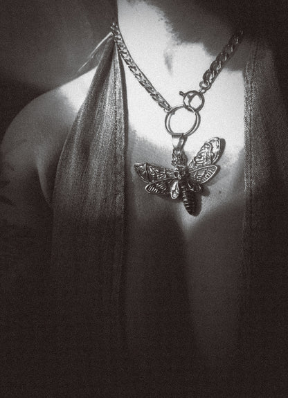 DEATH'S HEAD Moth Pendant Choker Necklace Silver