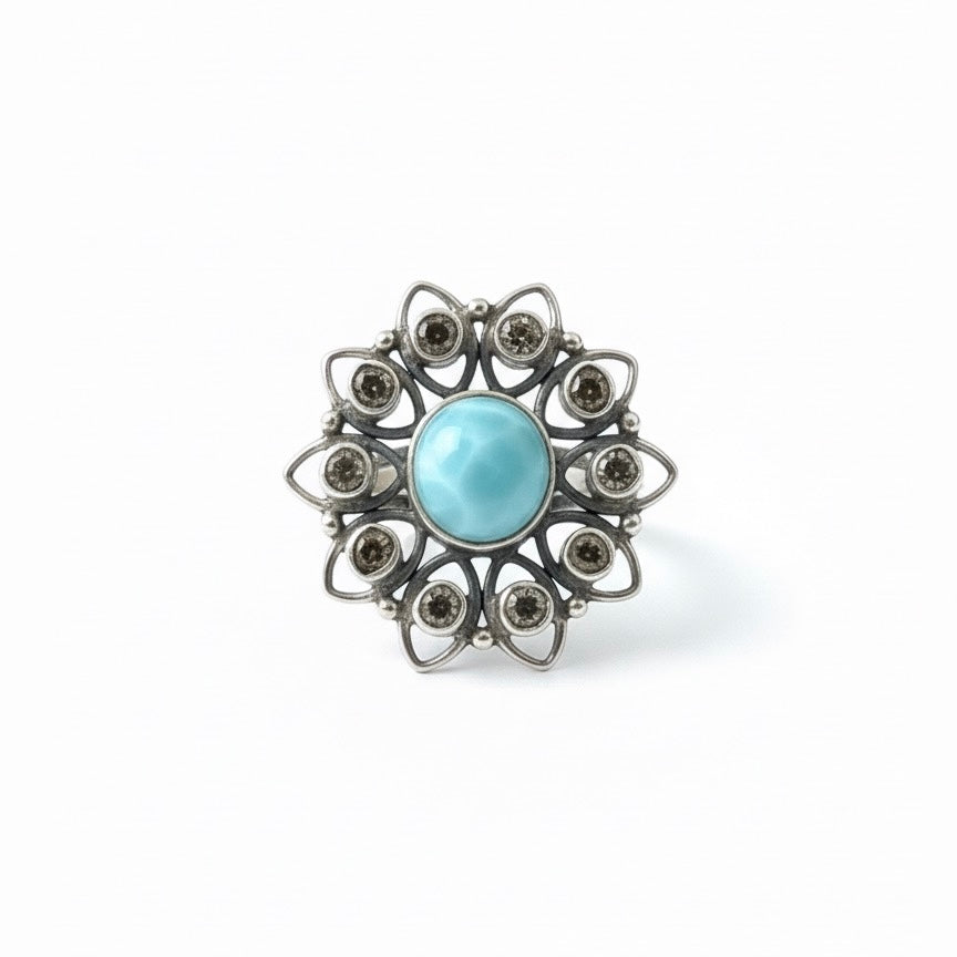 Bague DOMINICA Larimar et Diamant Herkimer Argent