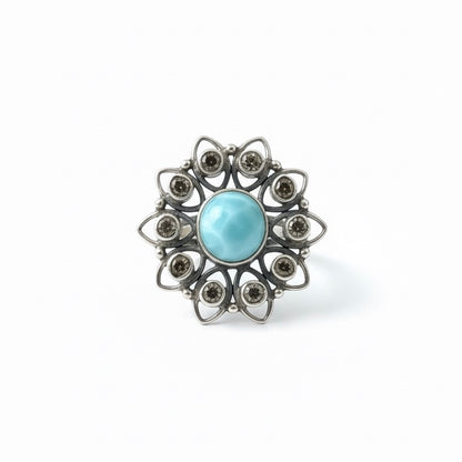 Bague DOMINICA Larimar et Diamant Herkimer Argent