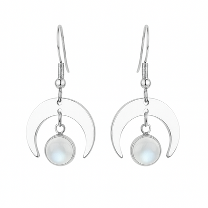 MOON SHADOW Moonstone Dainty Moon Earrings Silver