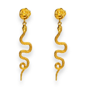 Snakes n Roses Dangle Stud Earrings - Gold