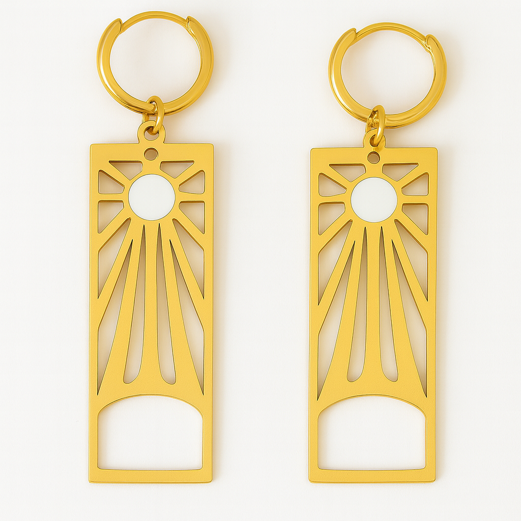 SUNRISE White Sun Dangle Charm Earrings Gold