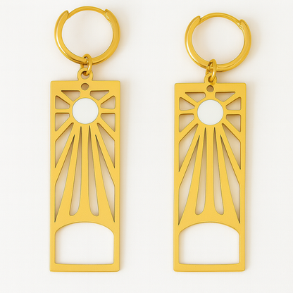 SUNRISE White Sun Dangle Charm Earrings Gold