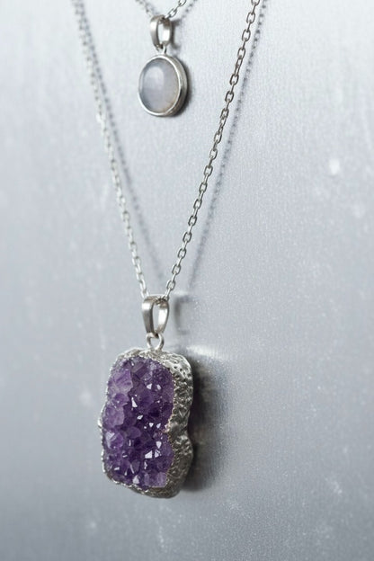 Collier pendentif améthyste brute - Argent