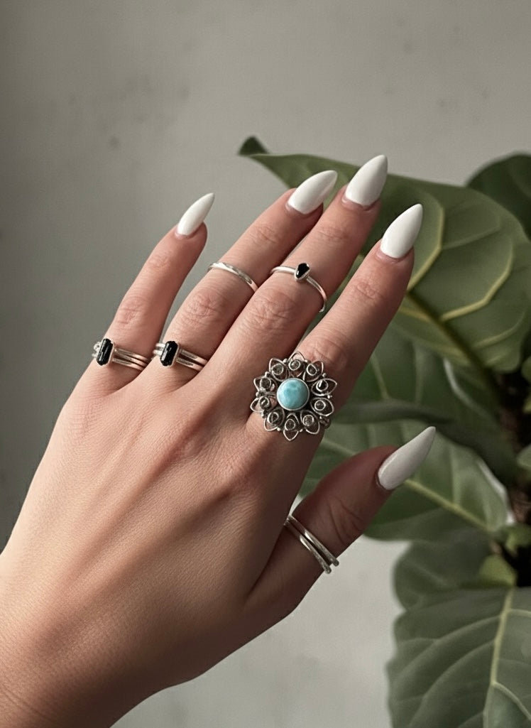 Bague DOMINICA Larimar et Diamant Herkimer Argent