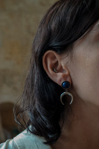 ANUK Lapis Lazuli Stud Crescent Moon Earrings Silver