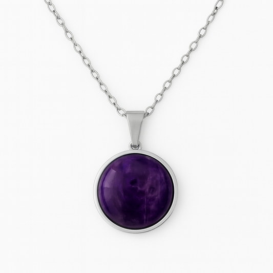 SAYA Amethyst Statement Pendant Necklace Silver