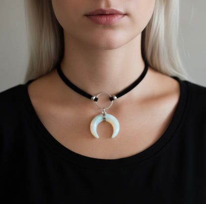 ASTRA Opalite Horn O Ring Choker Silver