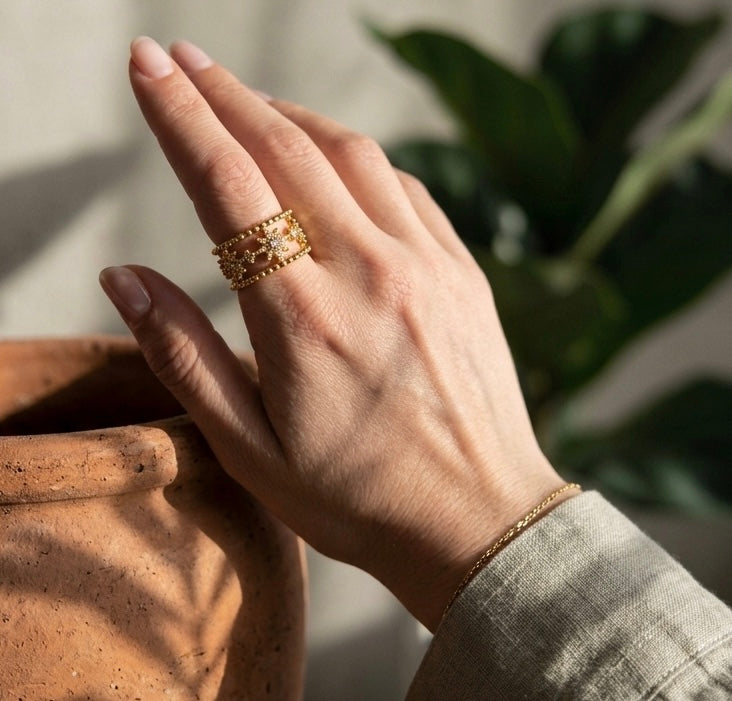 ISOLDE Zirconia Star Band Ring Gold