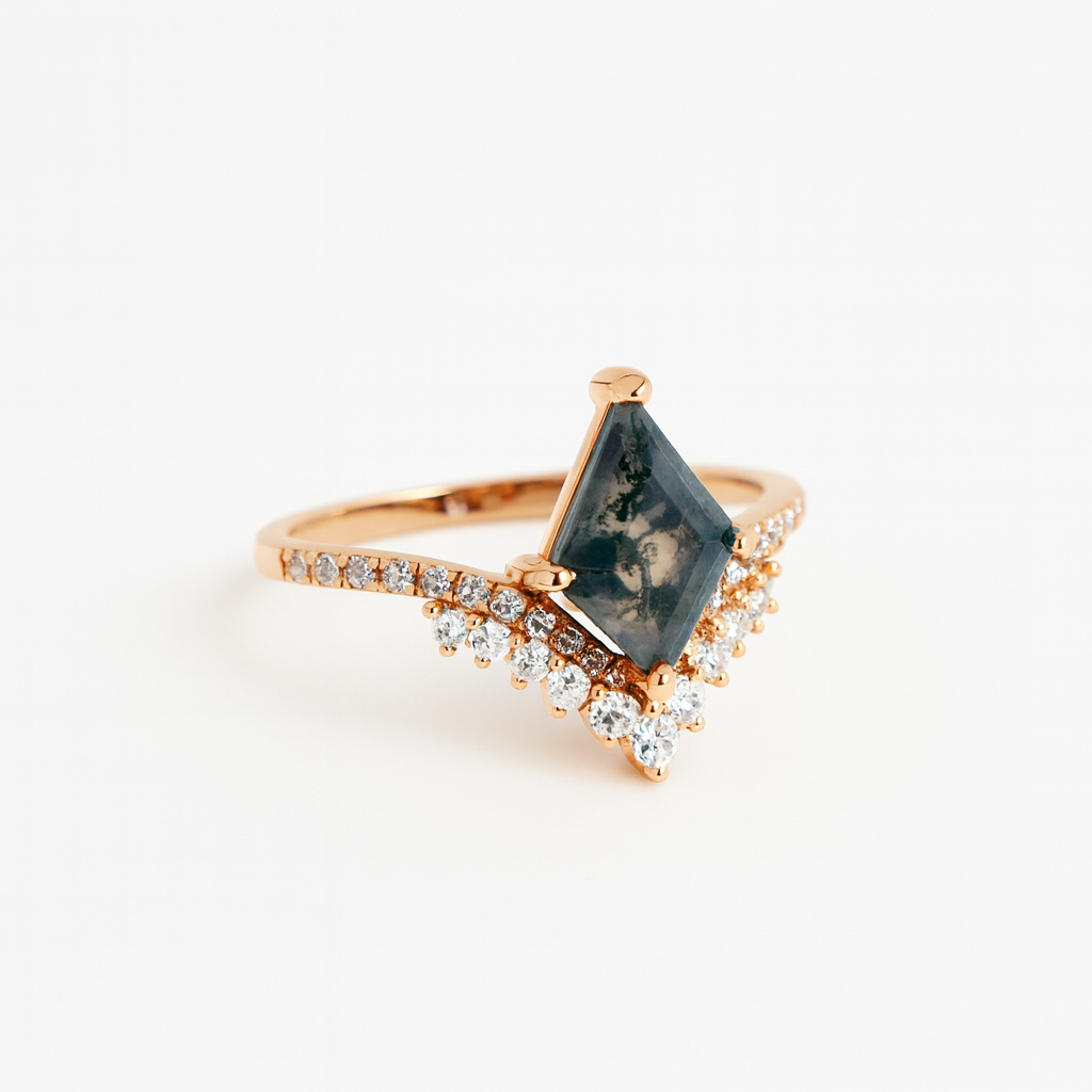 FOREST Moss Agate Ring Gold 925 Silver