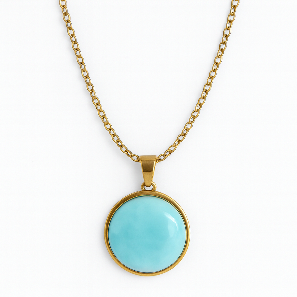 SAYA Larimar Statement Pendant Necklace Gold