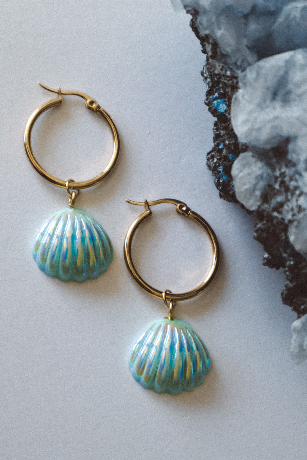 Seashell Aura Earrings  - Blue / Gold