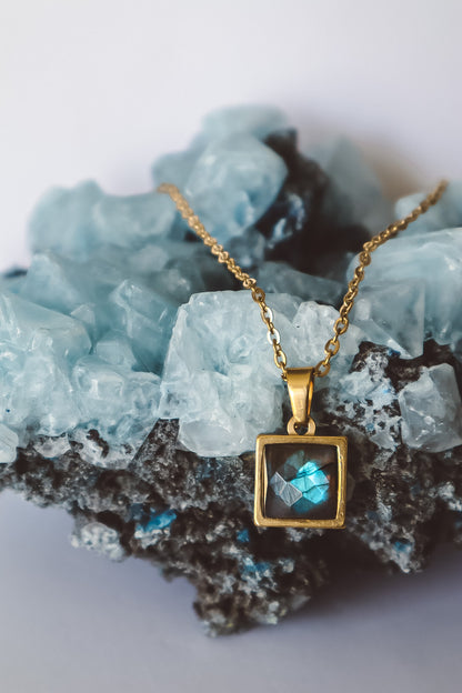 VARG Blue Labradorite Square Pendant Necklace - Gold