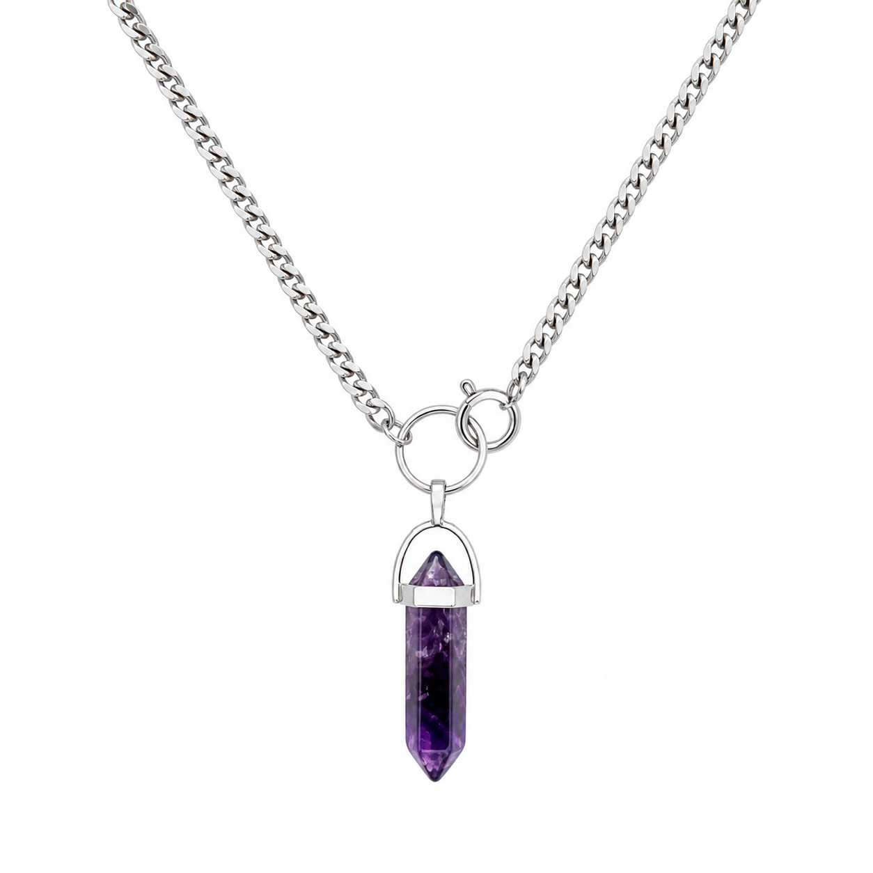 VAYRA Amethyst Point O Ring Choker Necklace Silver
