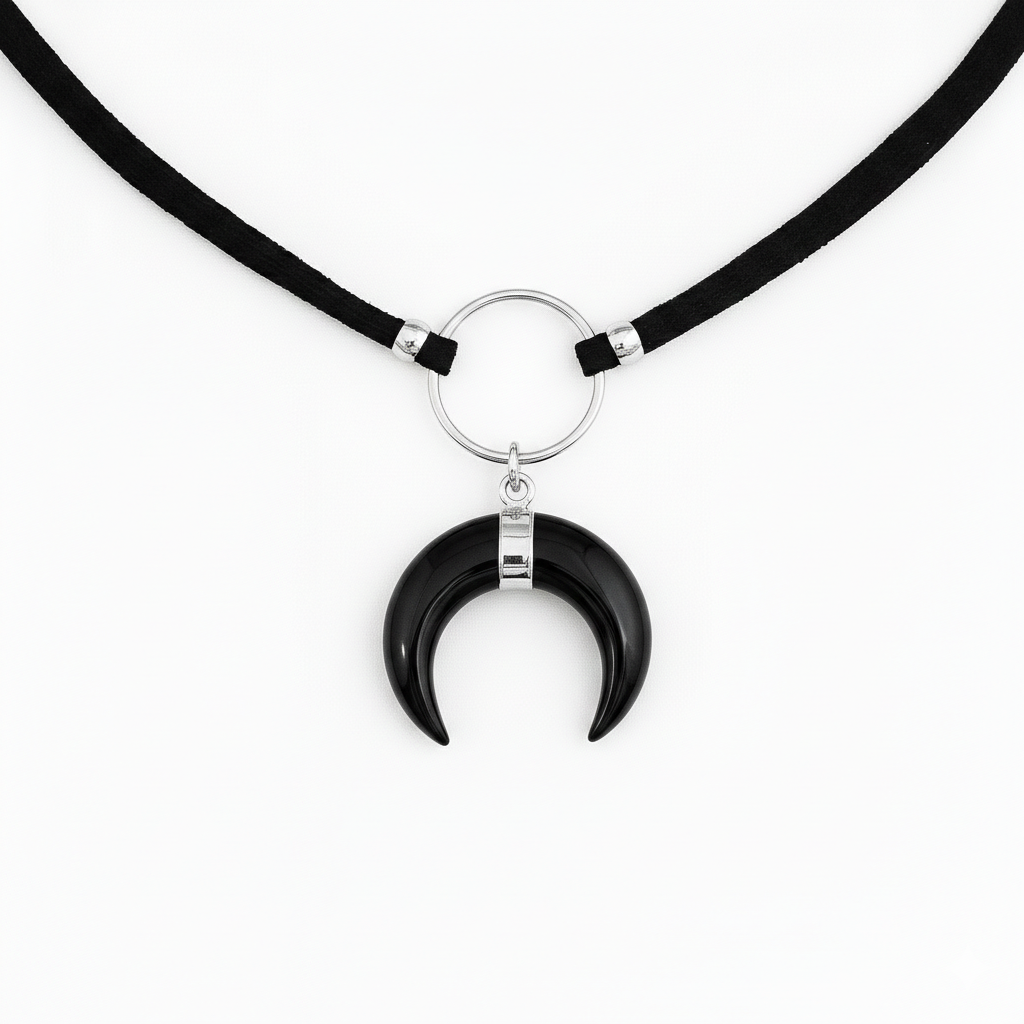 ASTRA Black Onyx Horn O Ring Choker Silver