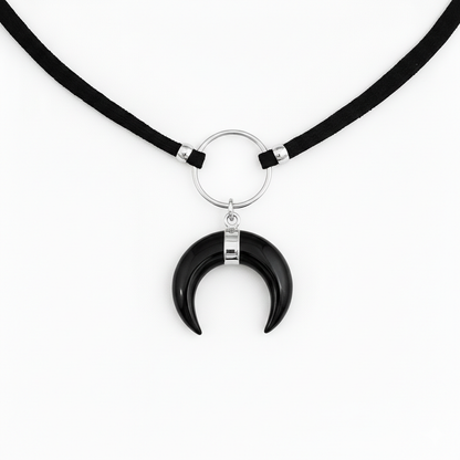 ASTRA Black Onyx Horn O Ring Choker Silver