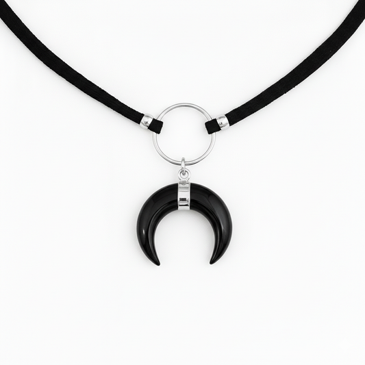 ASTRA Black Onyx Horn O Ring Choker Silver