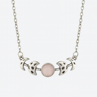 MOON PHASES Rose Quartz Necklace Silver