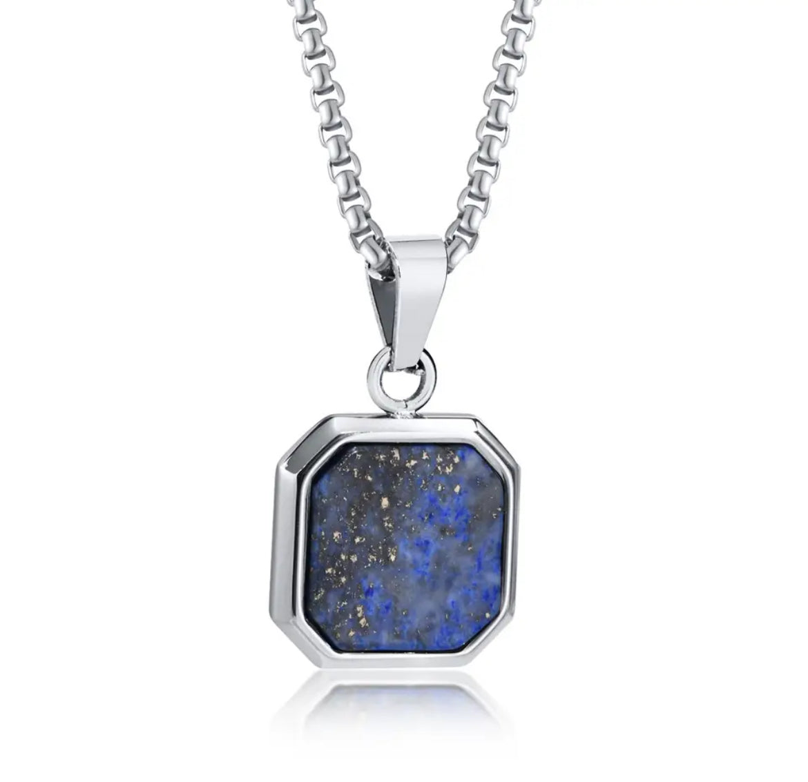 Lapis Lazuli Pendant Chain Necklace - Silver