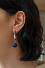 Load image into Gallery viewer, CARRE Lapis Lazuli Rectangle Hoop Earrings Silver
