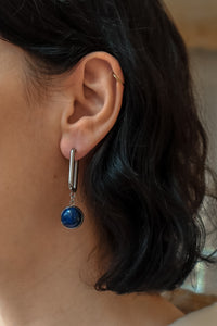 CARRE Lapis Lazuli Rectangle Hoop Earrings Silver