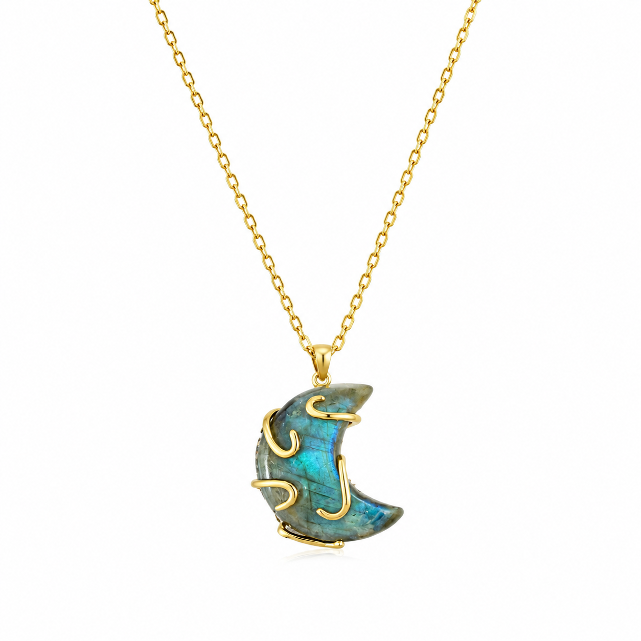 Lune Bleue Labradorite Crescent Moon Necklace Gold 925 Silver