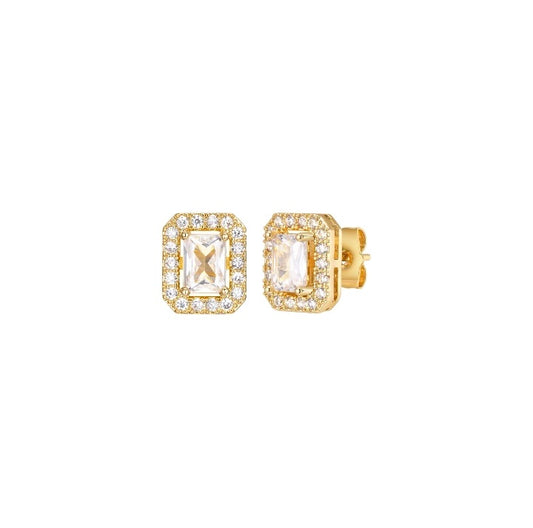 FEMME Zircon Square Stud Earrings Gold