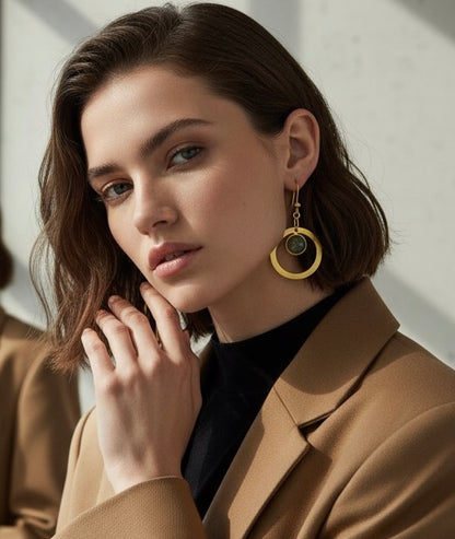 LUNARIA Green Labradorite Hoop Earrings Gold
