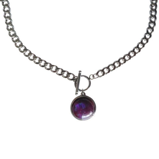 AMNAYA Purple Labradorite Cuban Chain Toggle Necklace Silver