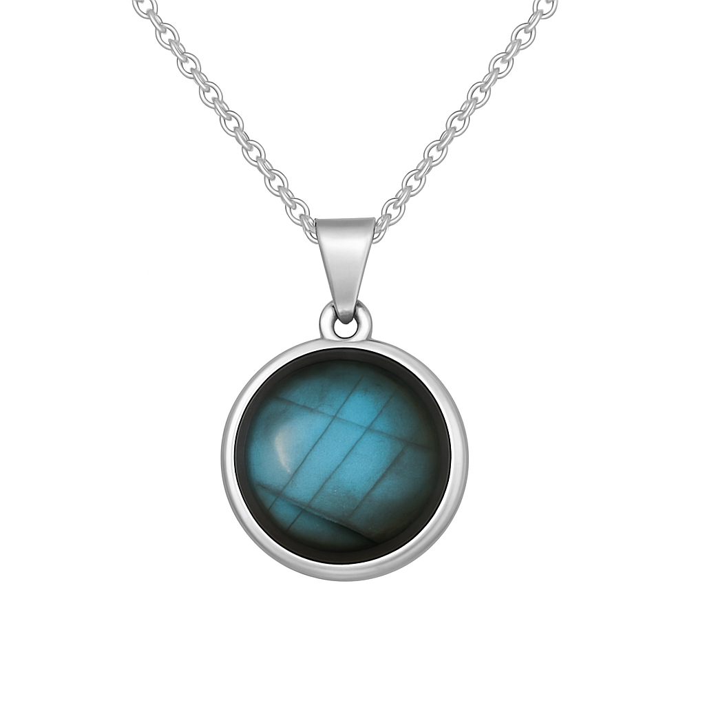SAYA Blauer Labradorit-Anhänger-Halskette, Silber