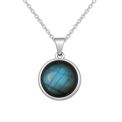 SAYA Blauer Labradorit-Anhänger-Halskette, Silber