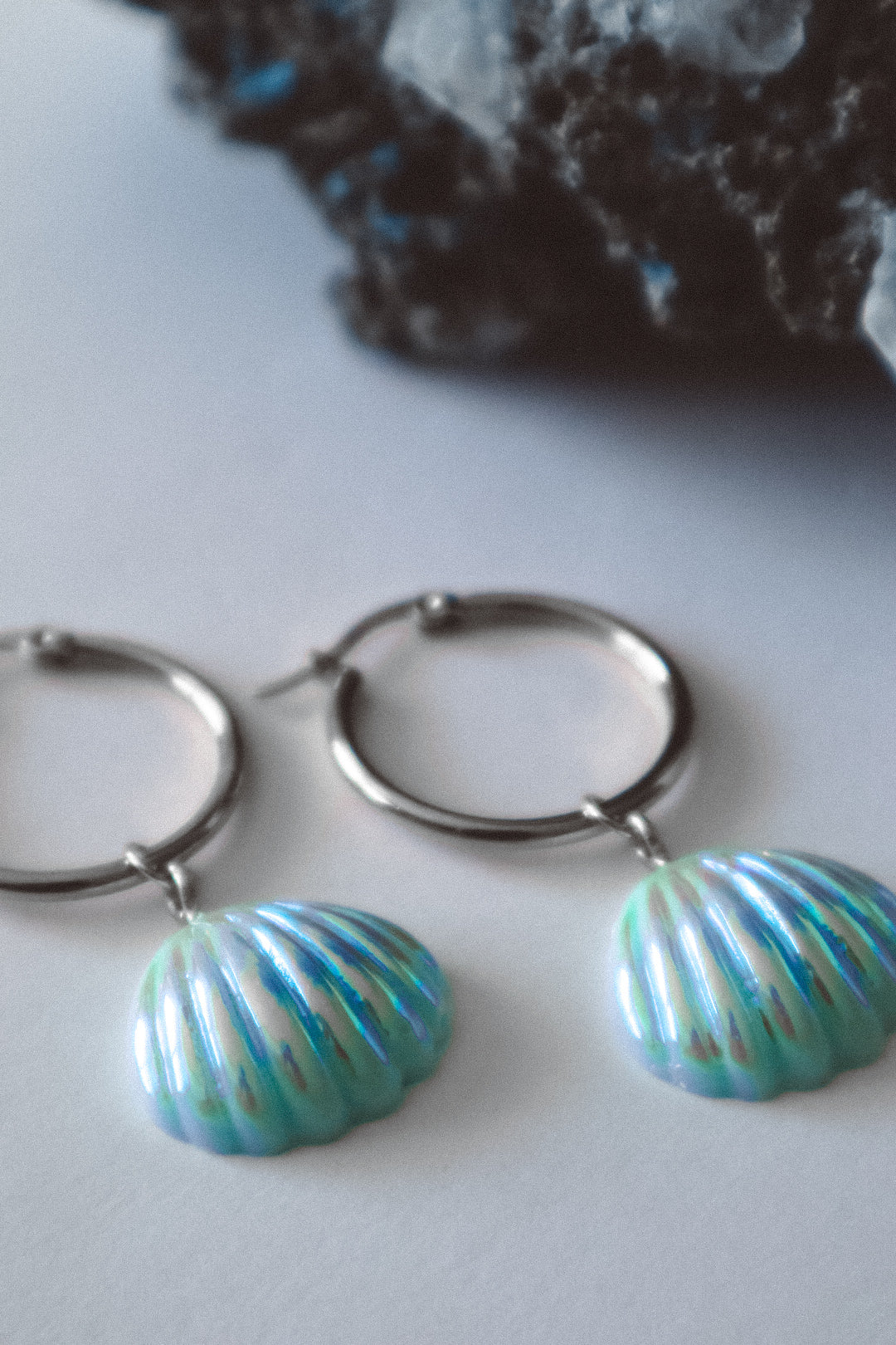 Seashell Aura Earrings  - Blue / Silver