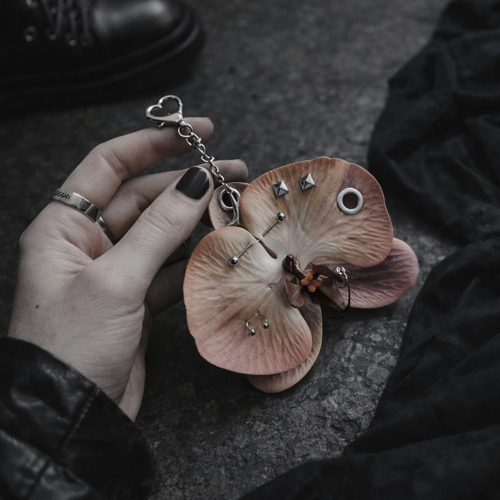 ORCHIDIA Dark Peach Orchid Flower Keychain Bag Charm