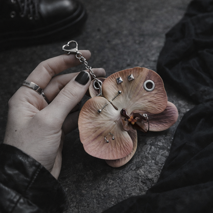 ORCHIDIA Dark Peach Orchid Flower Keychain Bag Charm
