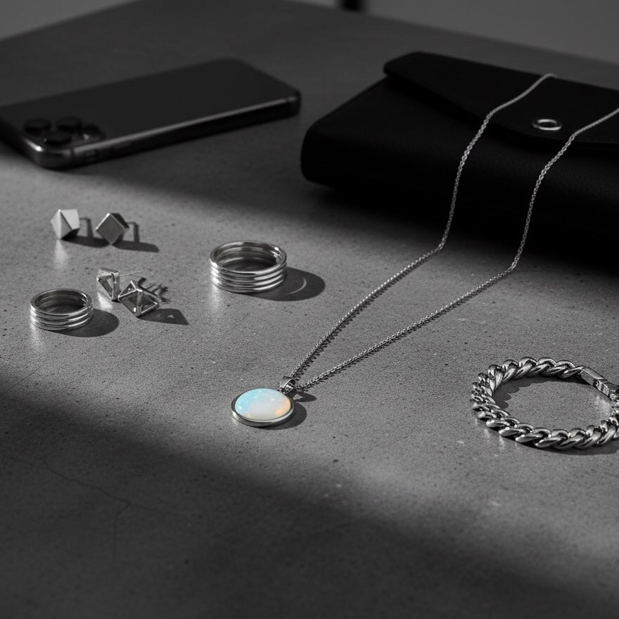 SAYA Opalite Statement Pendant Necklace Silver
